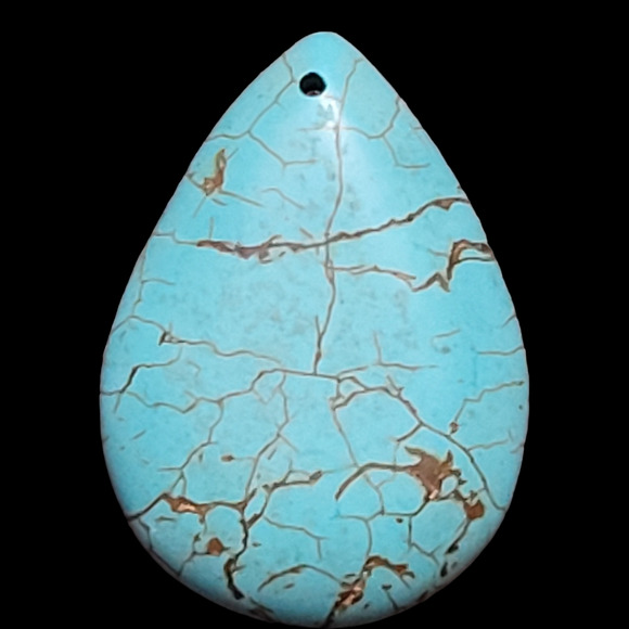 Turquoise Rust Crackle Teardrop Pendant 1" Long Coastal Unique Statement Beachy - Picture 1 of 7